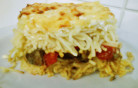 Csirkemájas rakott spagetti