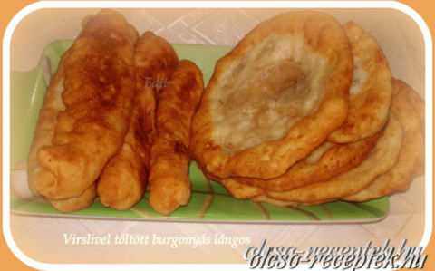 Virslivel töltött, burgonyás lángos