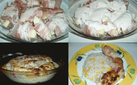 Sajttal töltött pulykamell baconba tekerve