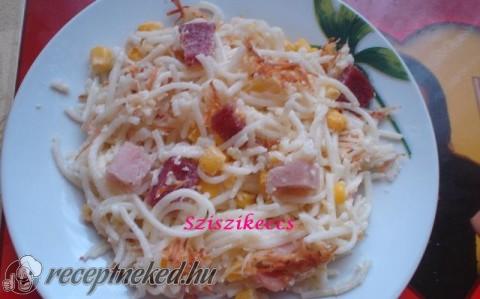 Sonkás, szalámis spagetti