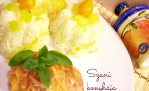 Hamis bolognai sült csirke comb, cukkinis, currys rizzsel