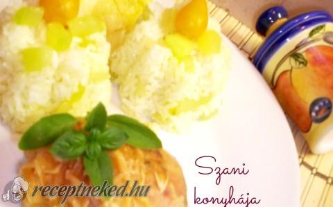 Hamis bolognai sült csirke comb, cukkinis, currys rizzsel