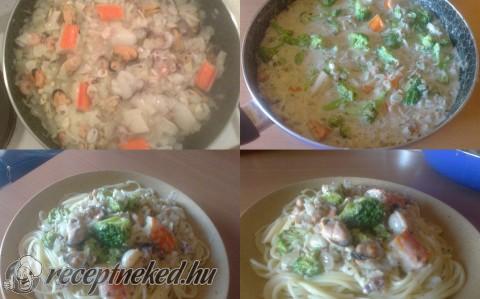 Tejszínes brokkolis tenger gyümölcsei spagetti