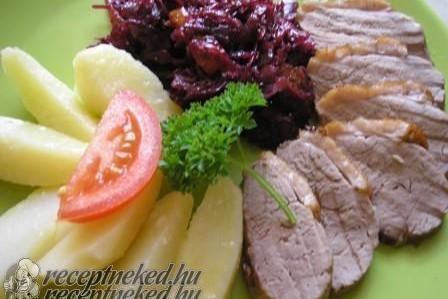Sült libamellfilé, fényezett zöldségekkel