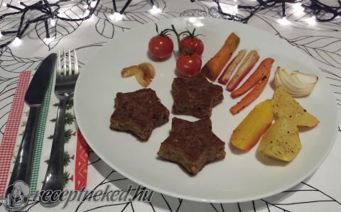 Tonhal fasírt, tepsis zöldségekkel