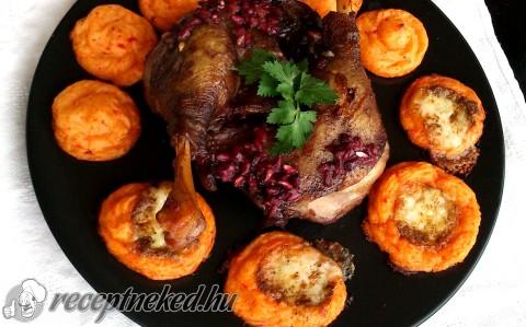 Gránátalmás-vörösboros libacomb vöröspesto-s mozzarellával