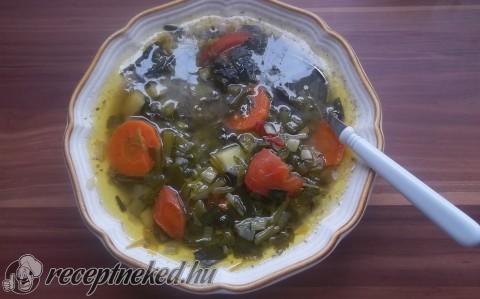 Medvehagymás zöldségleves mozzarellával
