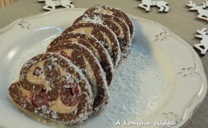 Gesztenyés-meggyes keksztekercs