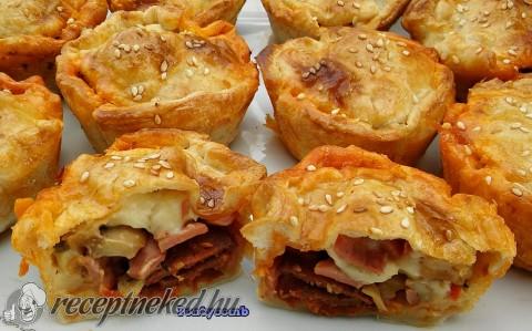 Sonkás muffin leveles tésztából