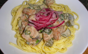 Medvehagymás sertéskaraj Stroganoff módra