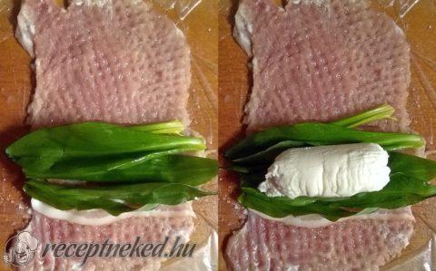 Krémsajttal, baconnel, medvehagymával és csípős paprikával töltött karajszeletek