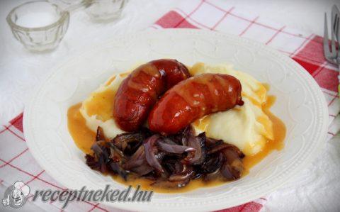 Csípős sült debreceni lilahagymával