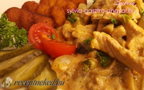 Stroganoff sertéscsíkok krokettel