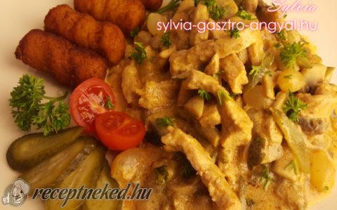 Stroganoff sertéscsíkok krokettel