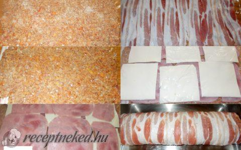 Baconbe tekert, töltött fasírt