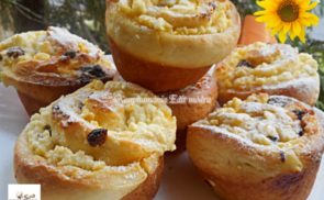 Túrós-mazsolás tekercs muffin formában sütve