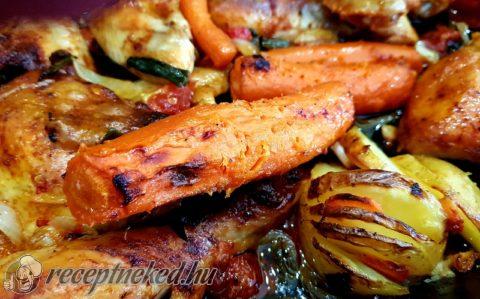 Zöldségágyon sült grillfűszeres csirke