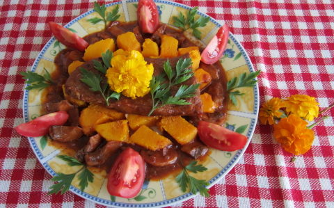 Borjúszelet sütőtökágyon