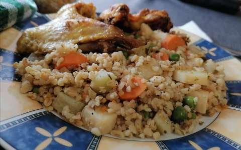 Párolt zöldséges bulgur