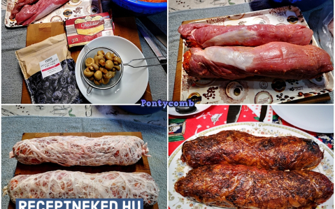 Töltött szűzpecsenye sertéshálóban