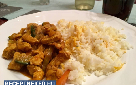 Wokban sült csirkecsíkok zöldséggel és tojásos rizzsel